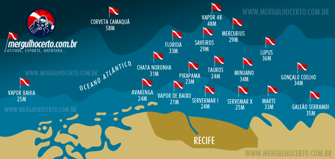 Mapa de Mergulhos em Recife